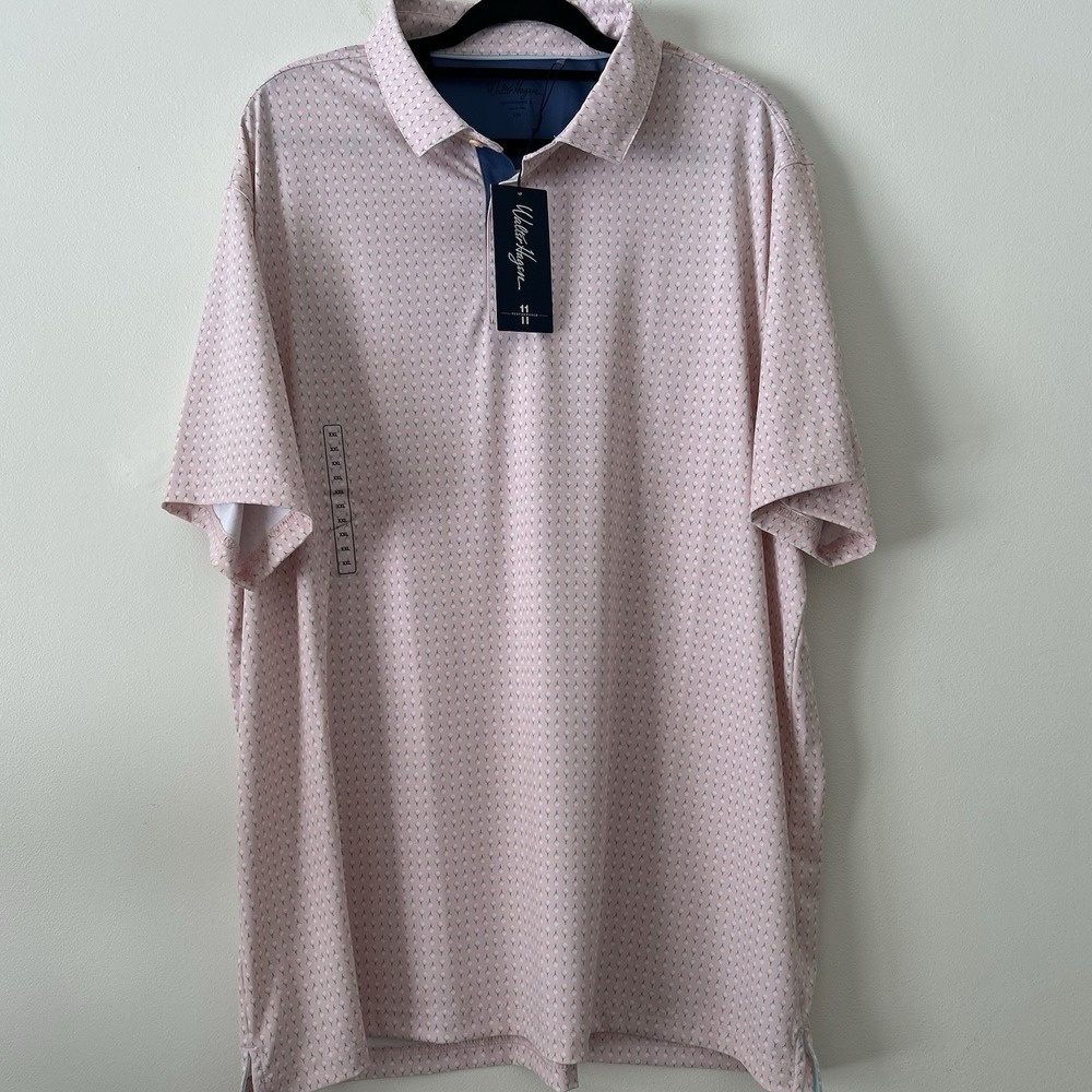 NWTWalter Hagen Perfect 11 Men's XXL Pink Golf Ball‎ Performance Polo Golf Shirt